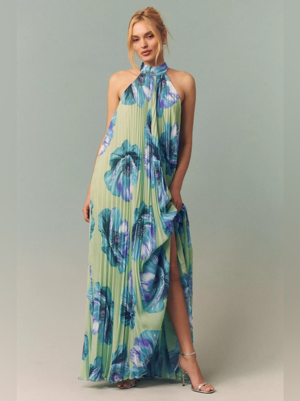 BHLDN Rosie Mock-Neck Pleated Chiffon Maxi Dress Anthropologie Summer Wedding ✅ - Picture 8 of 8